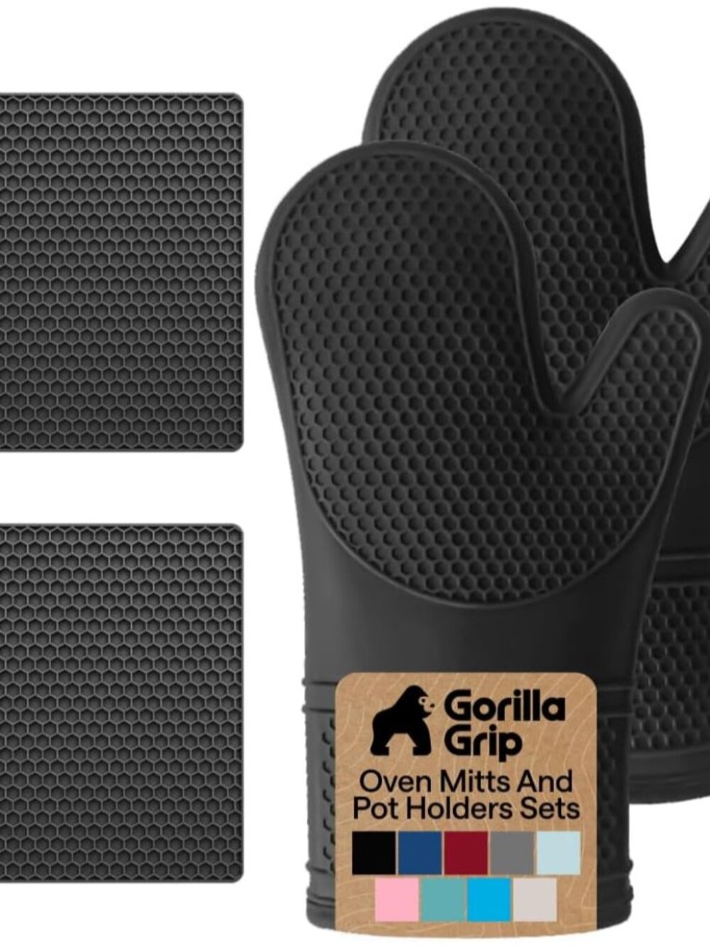 BPA-Free Silicone Oven Mitts and Pot Holders Set, Black